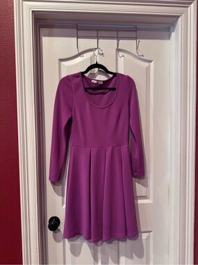 White Mark Purple Long-Sleeve Fit-and-Flare Dress